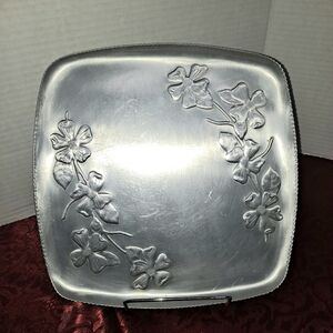 Silver Floral Embossed Square Plate Vintage Aluminum Canada